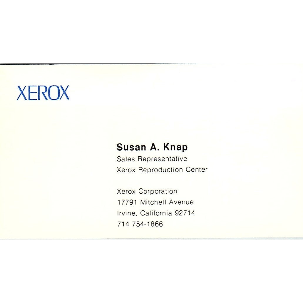 Xerox Reproduction Center Susan A. Knap Irvine CA Vintage Business Card SB4-B10