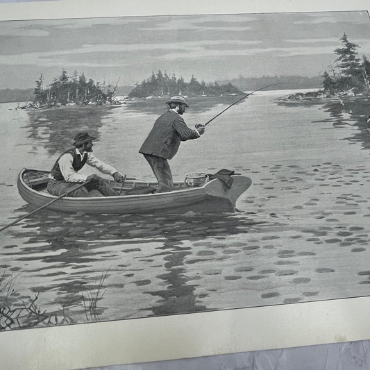 Muskallonge Fishing - Original 1904 A.B. Frost Art Print V14-3