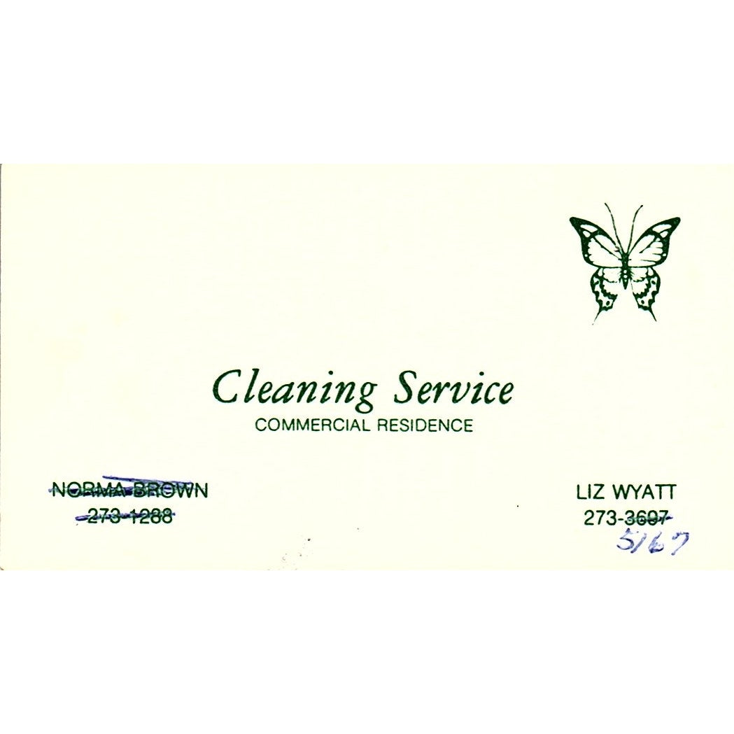 Cleaning Service , Norma Brown , Liz Wyatt ,Vintage Business Card SF3-B9