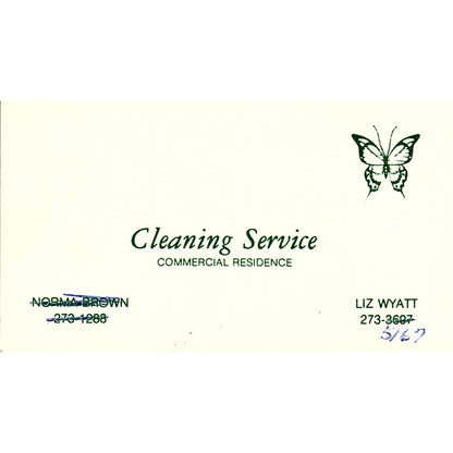 Cleaning Service , Norma Brown , Liz Wyatt ,Vintage Business Card SF3-B9
