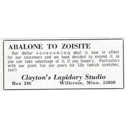 Clayton's Lapidary Studio Willernie Minnesota 1964 Magazine Ad AK6-S9