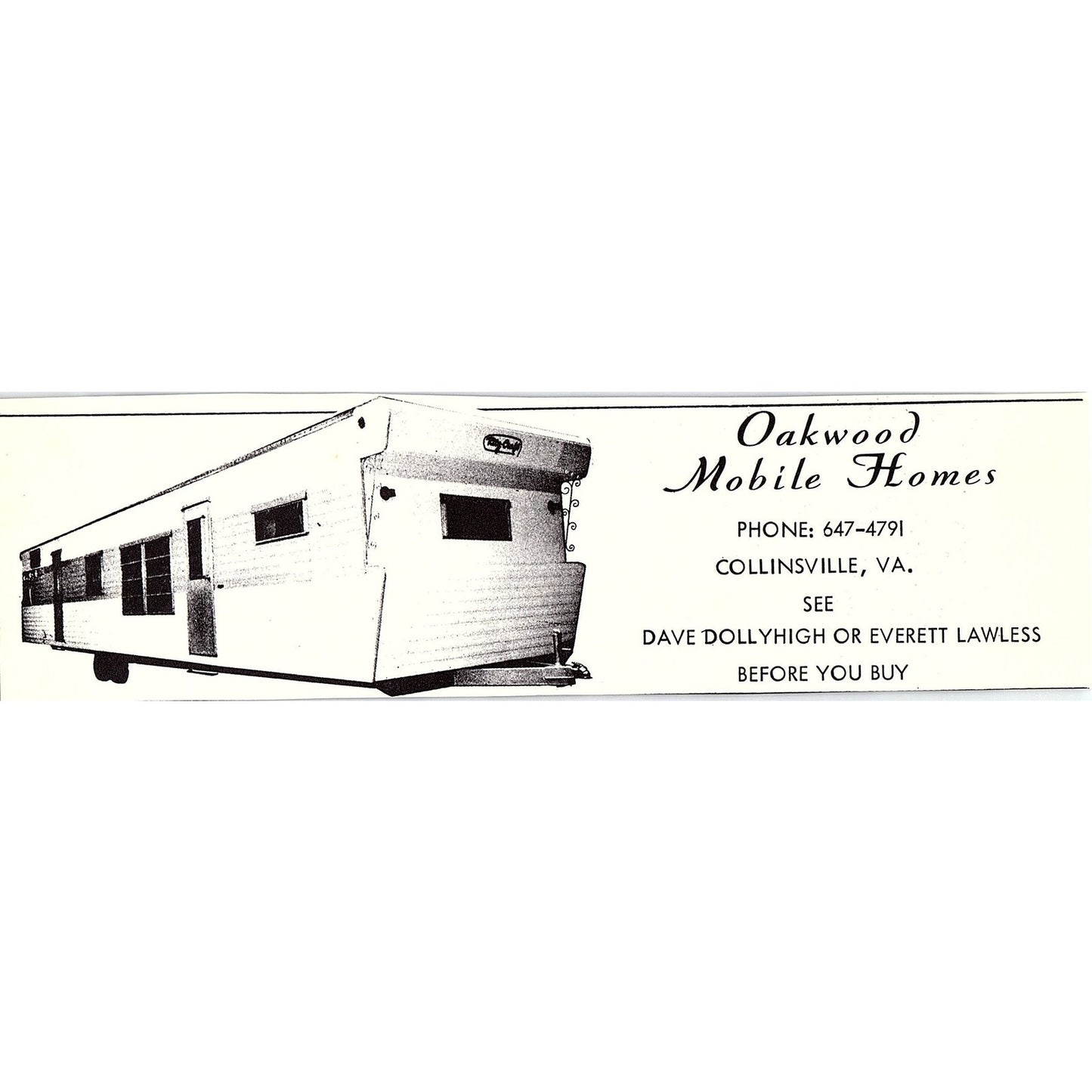 Oakwood Mobile Homes Dave Dollyhigh Everett Lawless Collinsville 1960s Ad AG2-5