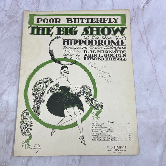 1916 Poor Butterfly The Big Show at the NY Hippodrome Antique Sheet Music Ti5