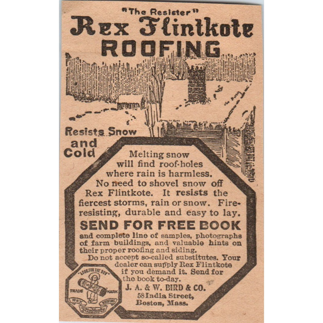 Rex Flintkote Roofing J.A. & W. Bird & Co Boston 1905 Magazine Ad AF1-NH3