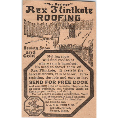 Rex Flintkote Roofing J.A. & W. Bird & Co Boston 1905 Magazine Ad AF1-NH3