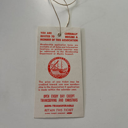 c1970 Mystic Seaport Mystic CT Adult Admission Tag Stub SAI1-2