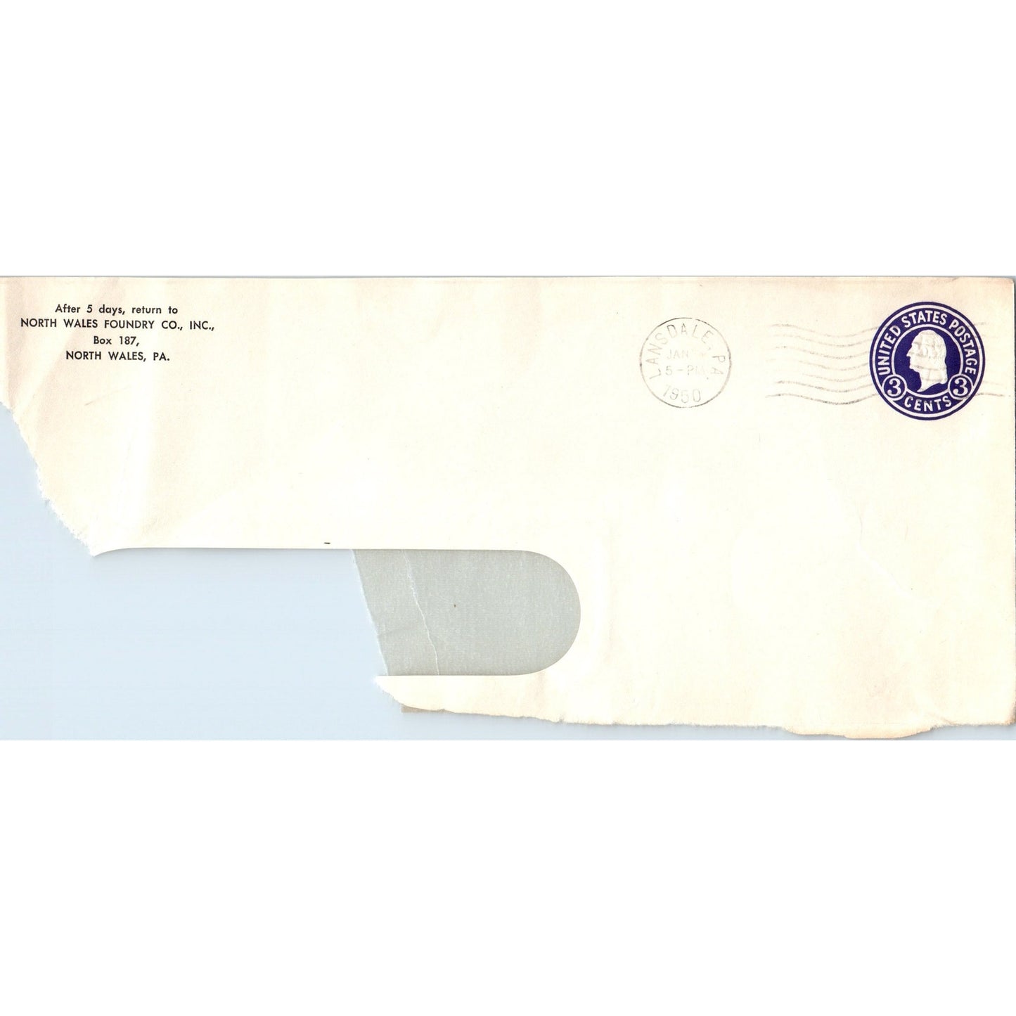 1950 North Wales Foundry Co Inc to Lansdale PA Postal Cover Envelope TH9-L1