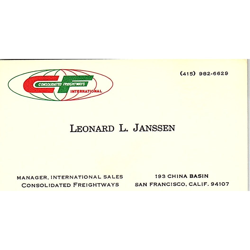 Consolidated Freightways Leonard L Janssen San Francisco CA Business Card SB4-B6