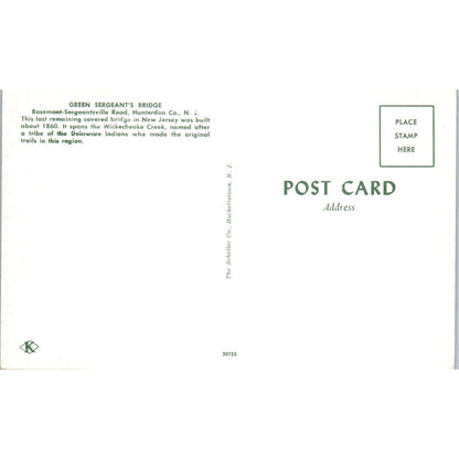 Hunterdon Co. NJ Green Sergeant's Covered Bridge Postcard PB10