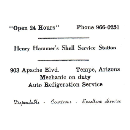 Henry Hammer's Shell Service Station Tempe AZ 1969 Bowling Program Ad AF6-1