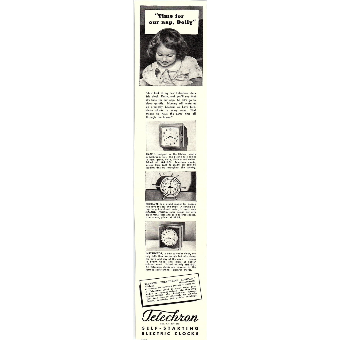 Telechron Self-Starting Electric Clocks 1940 Ad V14-8