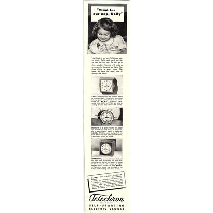 Telechron Self-Starting Electric Clocks 1940 Ad V14-8