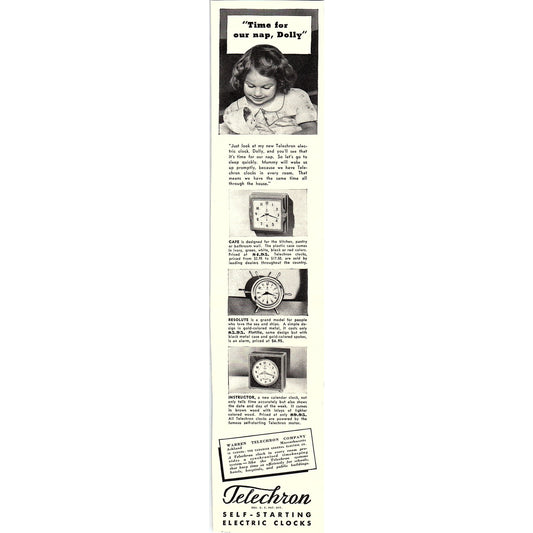 Telechron Self-Starting Electric Clocks 1940 Ad V14-8