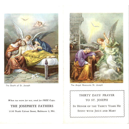 Thirty Days' Prayer to St. Joseph Vintage Catholic Prayer Leaflet TH2-PC2