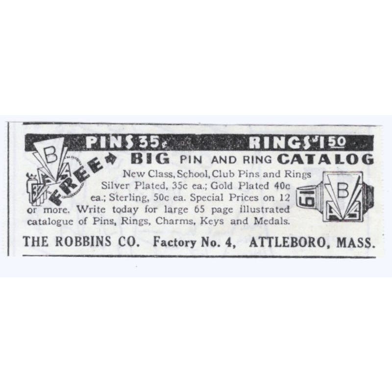 The Robbins Co Attleboro Mass Pins Rings 1930s Magazine Advertisement AE4-I3