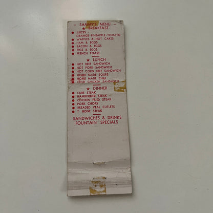 Sammy's Triangle Cafe Bremerton WA Vintage Menu Matchbook Cover MB29-3