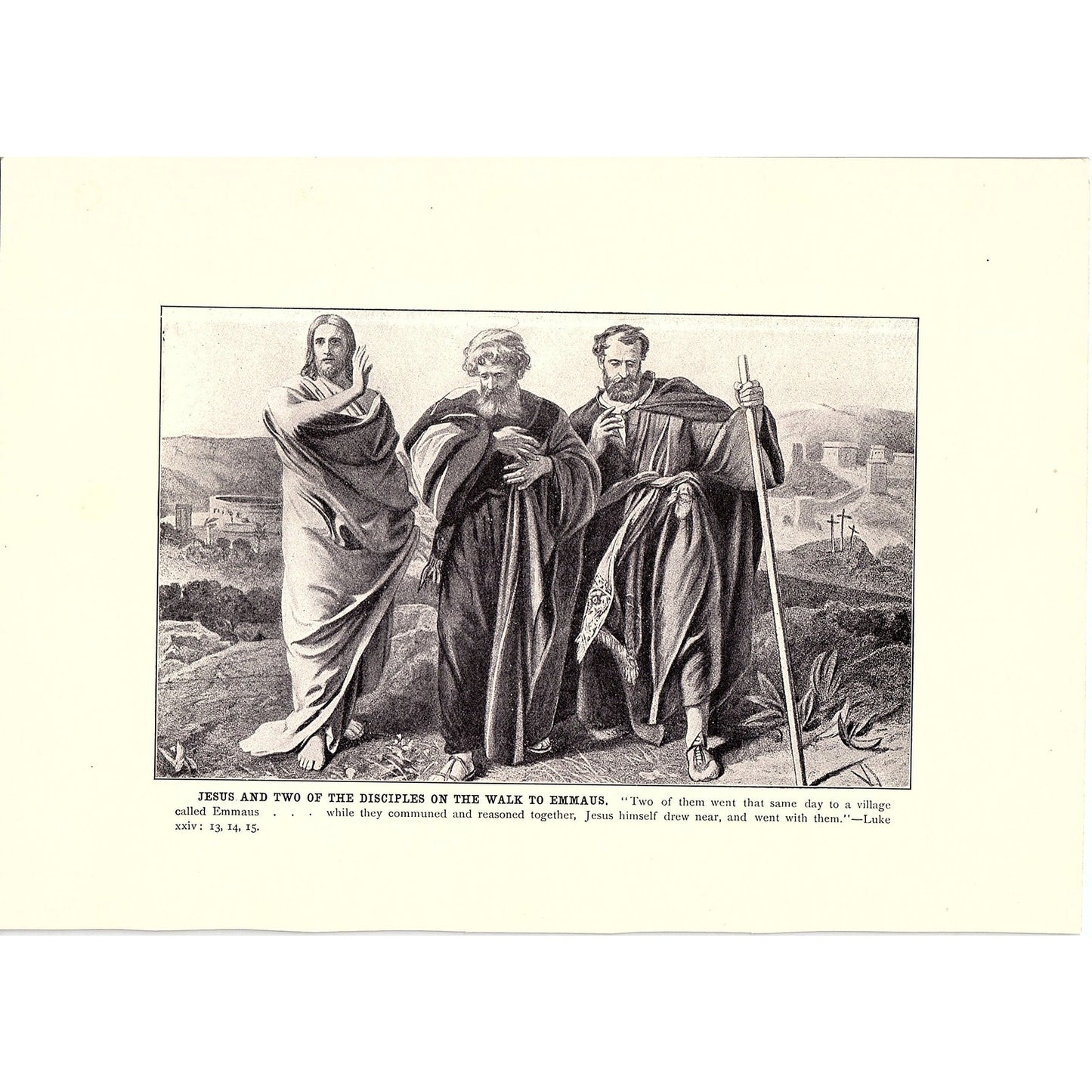 Jesus and Two of the Disciples on the Walk to Emmaus Vintage Art Print 6x9 V12
