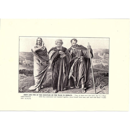 Jesus and Two of the Disciples on the Walk to Emmaus Vintage Art Print 6x9 V12