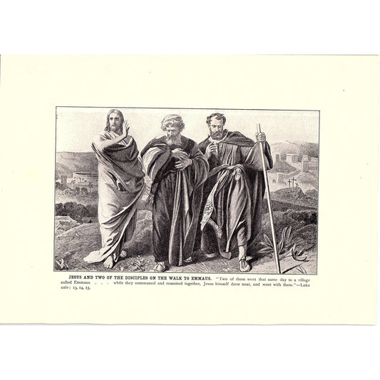 Jesus and Two of the Disciples on the Walk to Emmaus Vintage Art Print 6x9 V12