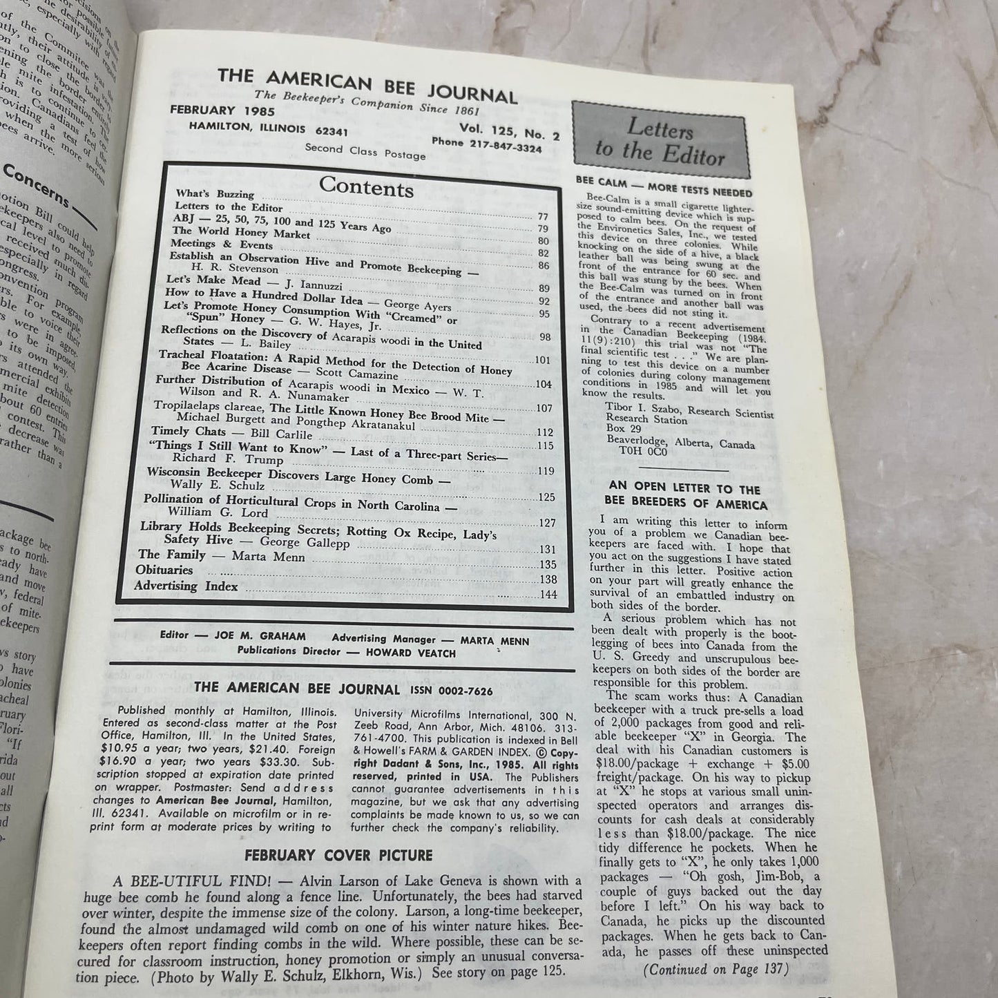 1985 Feb American Bee Journal Magazine Bees Beekeeping Honey M8