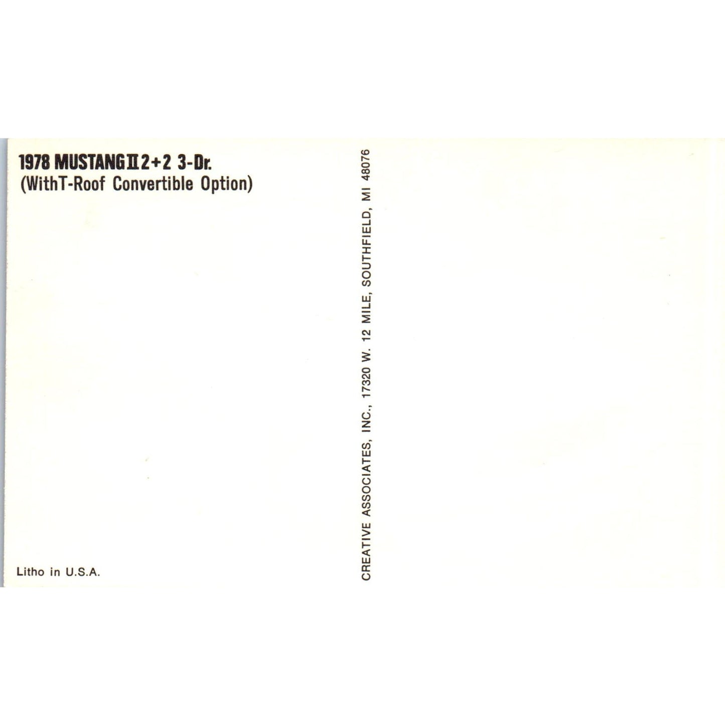 1978 Ford Mustang II 2+2 3-Door T-Roof Convertible Promo Vintage Postcard PC6