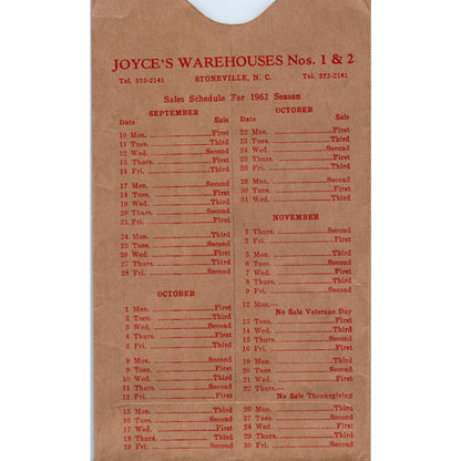 Joyce's Whses. 1 & 2 Stoneville NC Vintage Marketing Envelope AF1-RR6