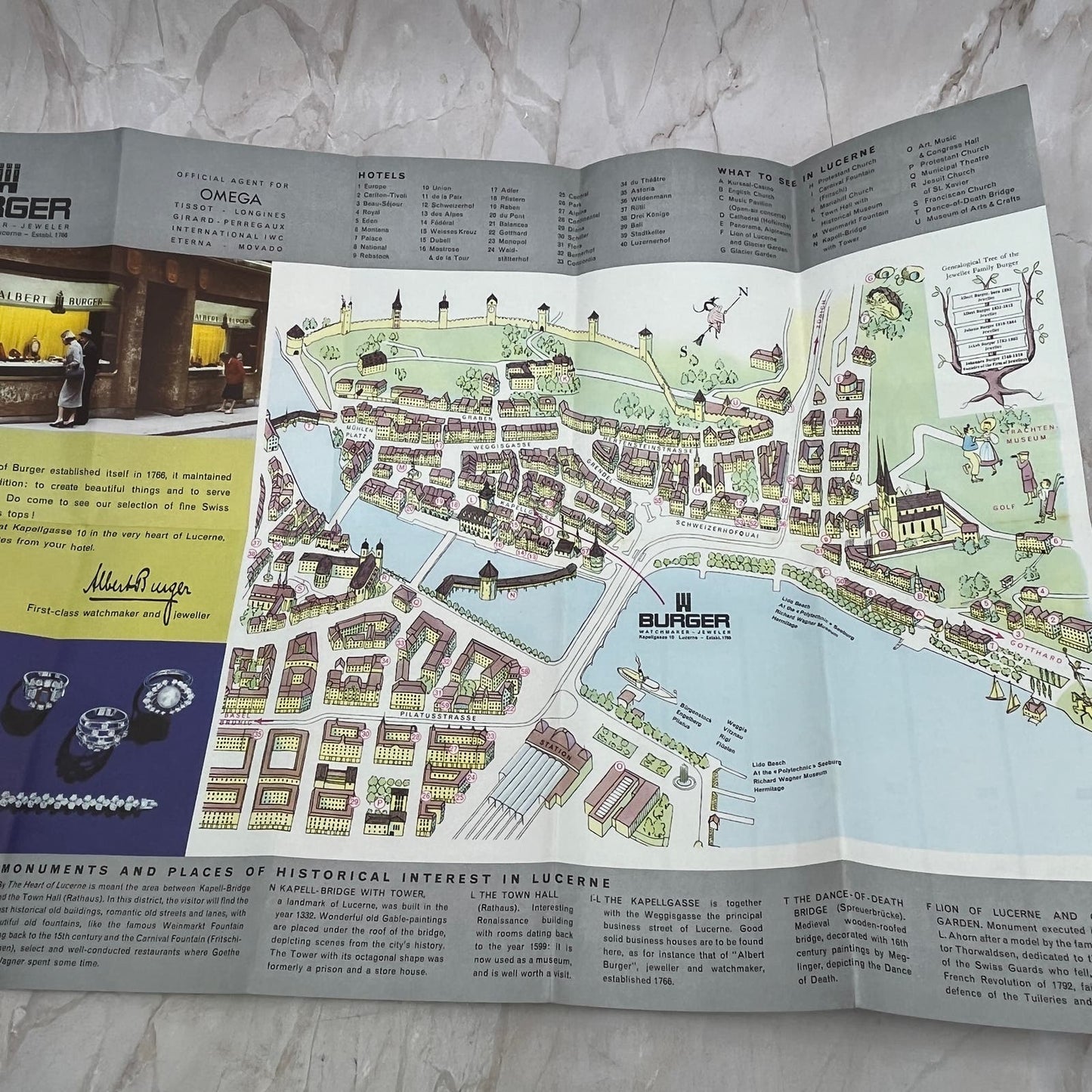 Vintage Burger Watchmaker Fold Out Map of Lucerne AE3