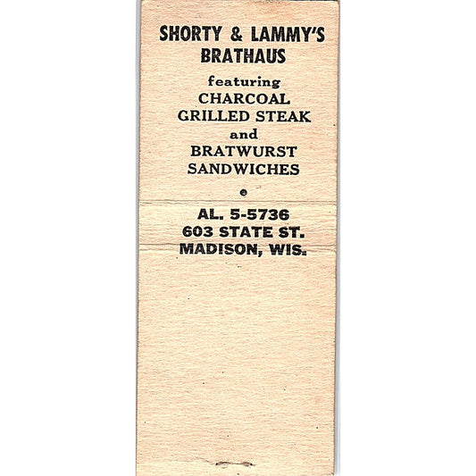 Shorty & Lammy's Brathaus Madison WI Vintage Matchbook Cover SC7-Y10