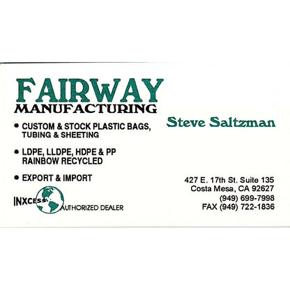 Steve Saltzman Fairway Mfg Costa Mesa CA Vintage Business Card SC9-B11
