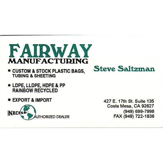 Steve Saltzman Fairway Mfg Costa Mesa CA Vintage Business Card SC9-B11