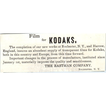 The Eastman Company Kodak Film Rochester NY c1890 Victorian Ad AE8-CH5