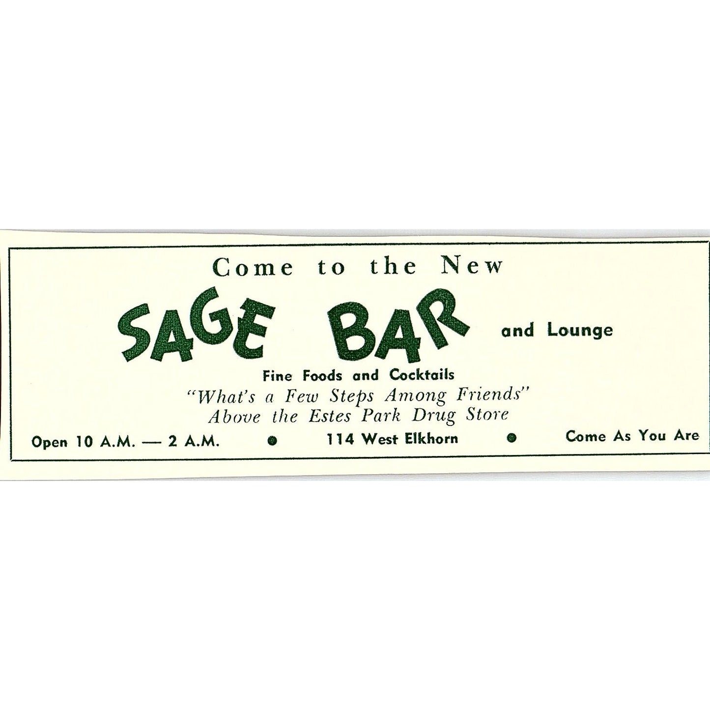 Sage Bar, Avis Beauty Shop 1957 Estes Park CO Ad AG4-M1
