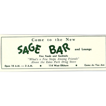 Sage Bar, Avis Beauty Shop 1957 Estes Park CO Ad AG4-M1