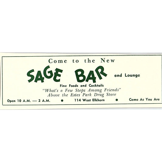 Sage Bar, Avis Beauty Shop 1957 Estes Park CO Ad AG4-M1