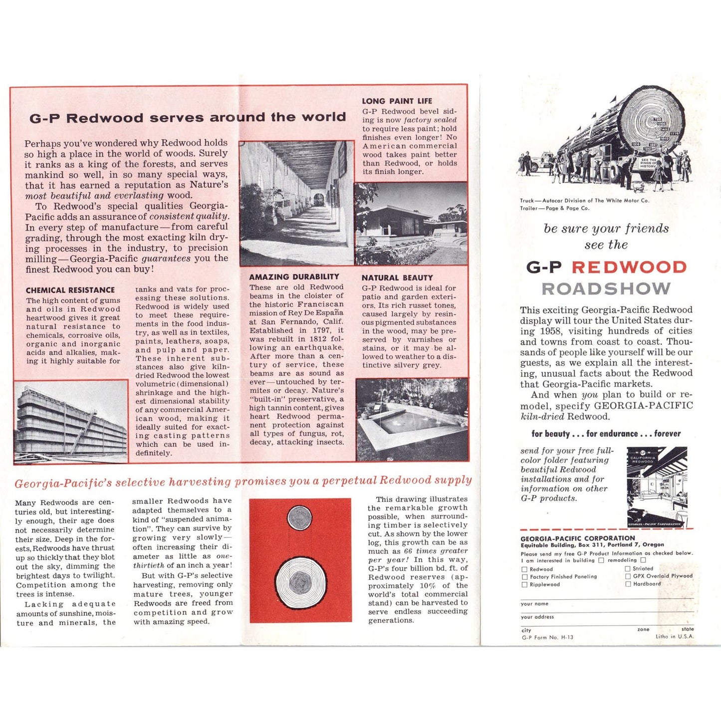 c1960 Georgia-Pacific Redwood Road Show Brochure Fold Out AE2