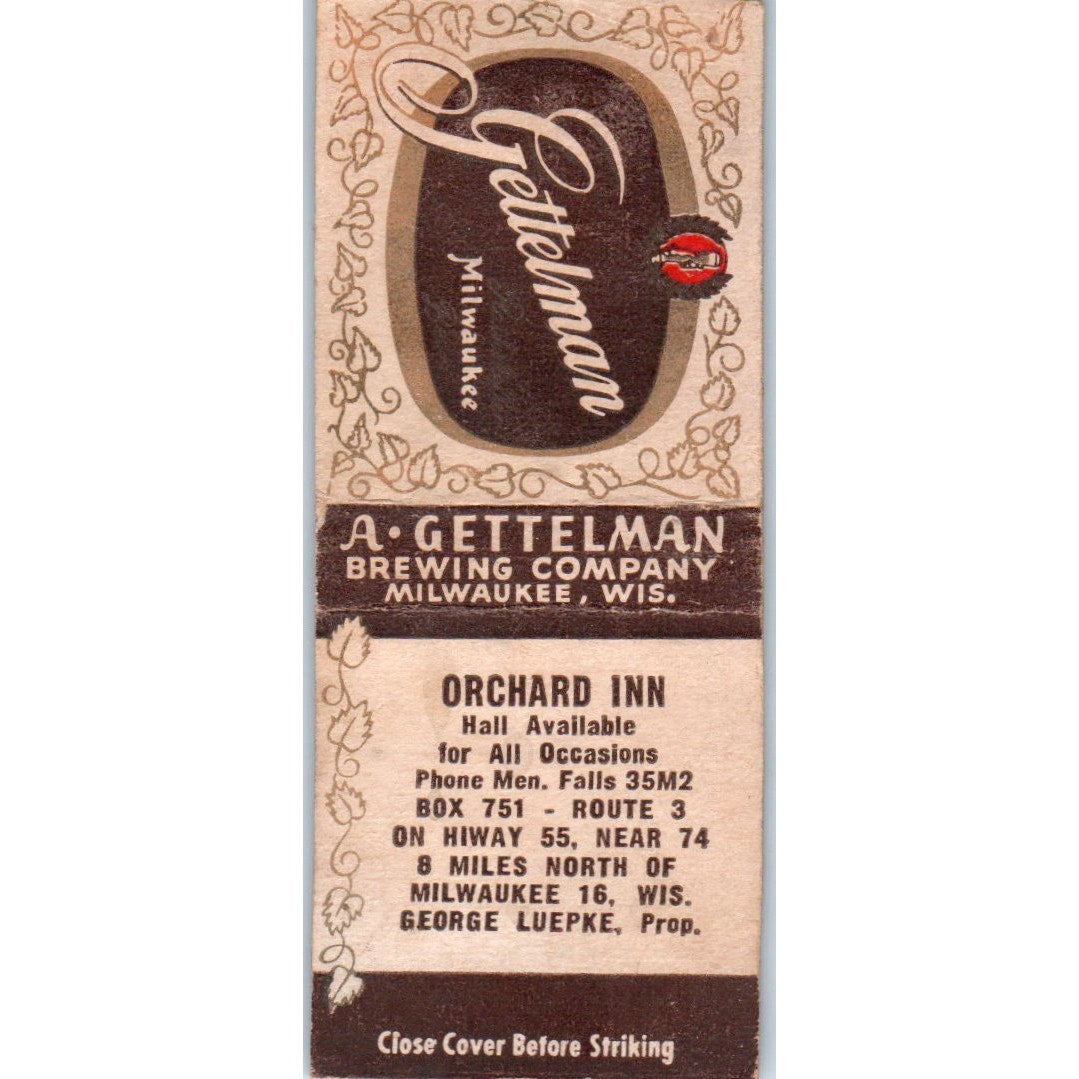 Orchard Inn George Luepke Milwaukee WI Vintage Matchbook Cover SD2-Y4