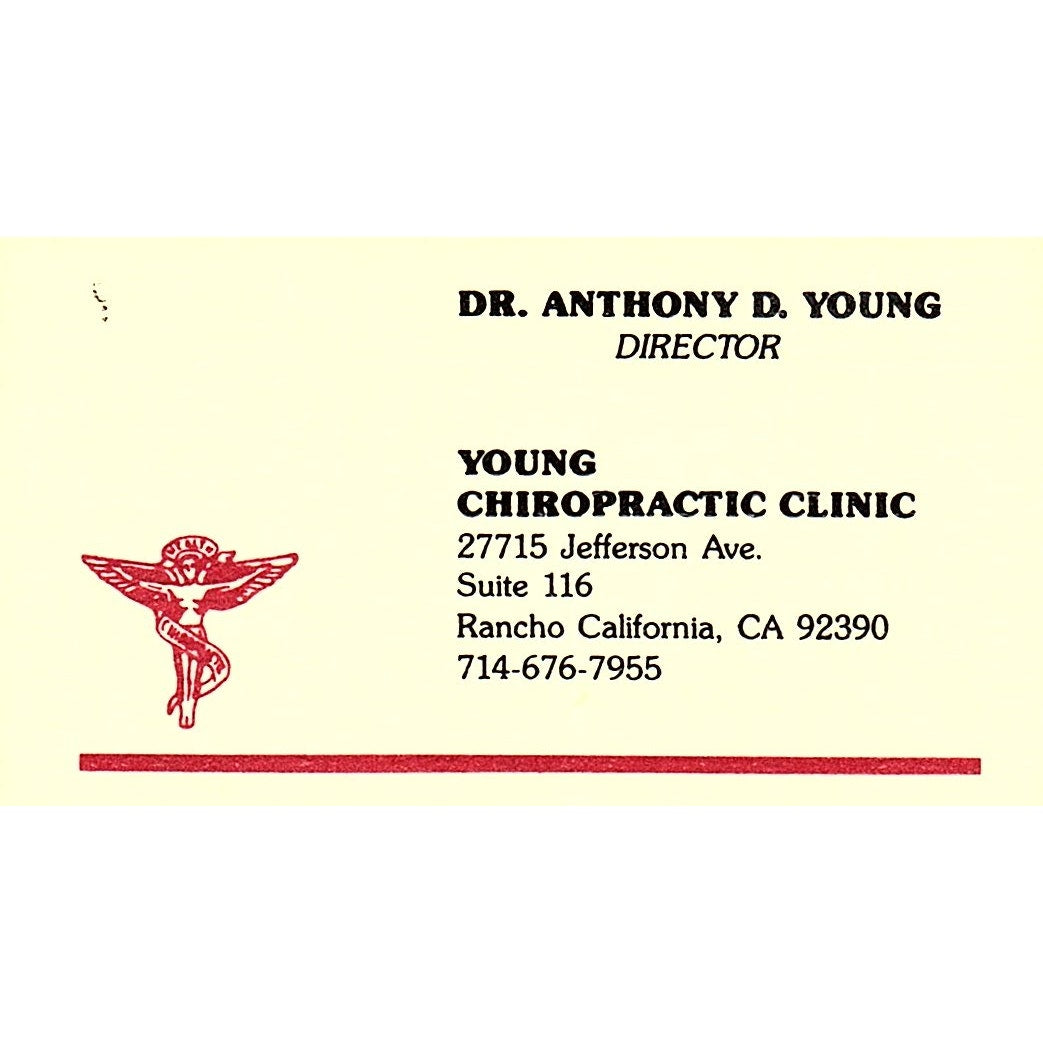 Dr Anthony D Young Chiropractic Rancho CA Vintage Business Card SC9-B11