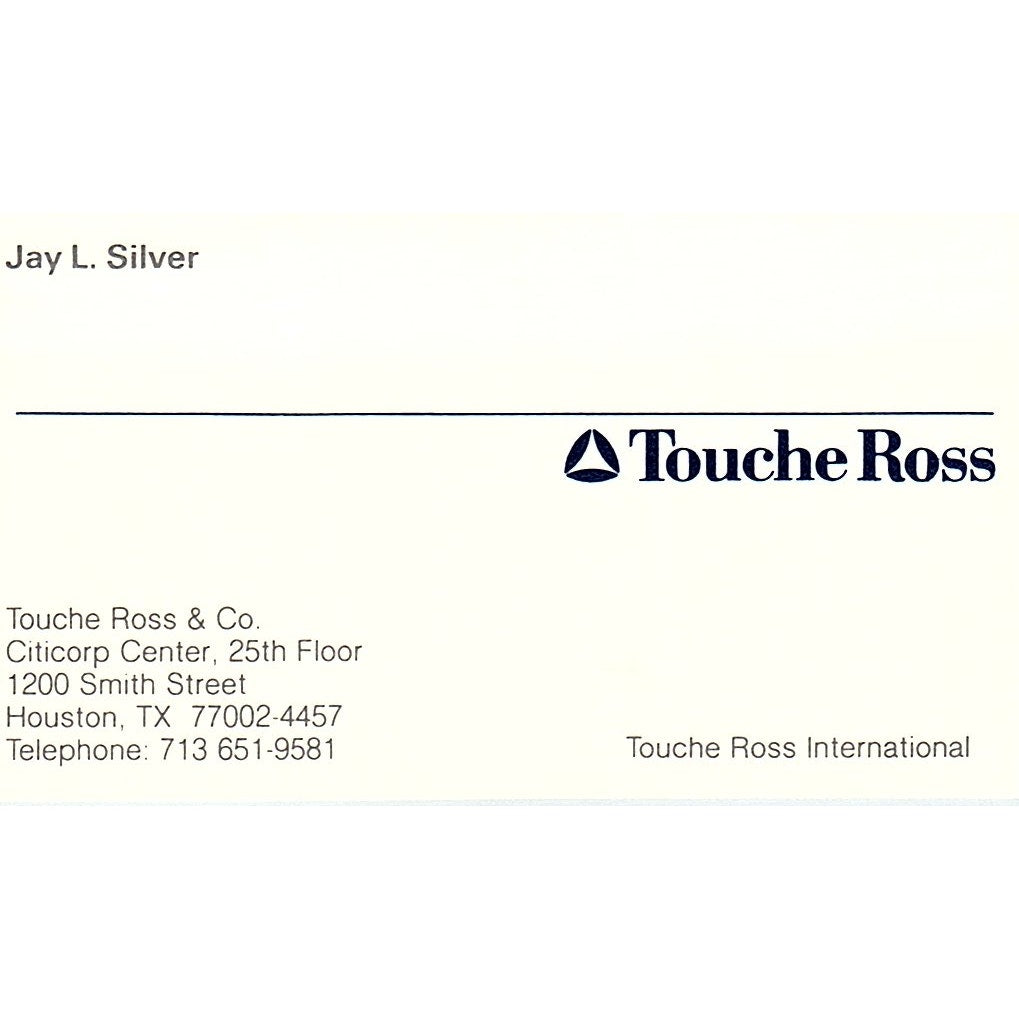 Jay L Silver Touche Ross & Co Houston Vintage Business Card SC9-B5