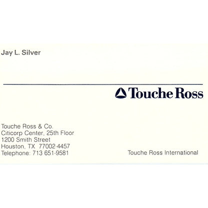 Jay L Silver Touche Ross & Co Houston Vintage Business Card SC9-B5