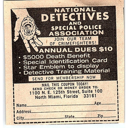 National Detectives and Special Police Association North Miami FL 1974 Ad AG1-M7
