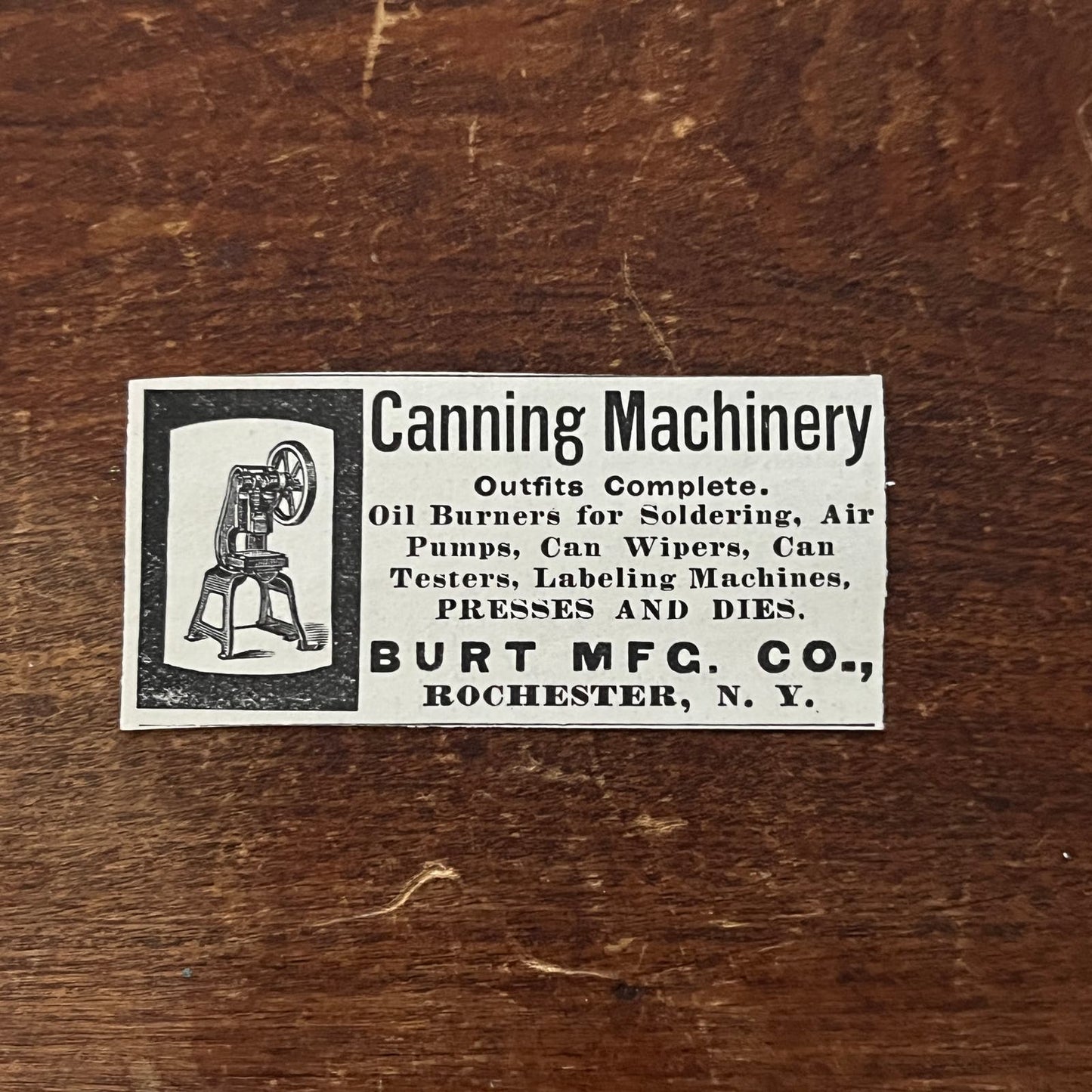 Burt Mfg Co Canning Machinery Rochester NY Original Advertisement AD8-P29