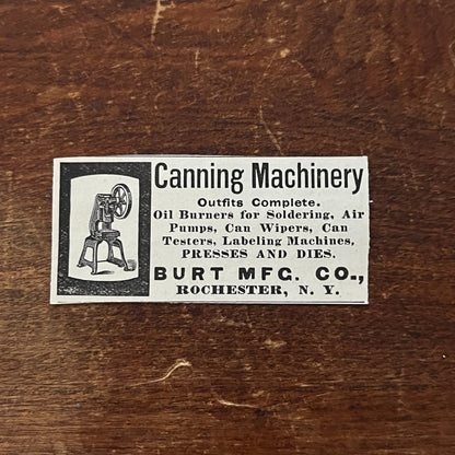 Burt Mfg Co Canning Machinery Rochester NY Original Advertisement AD8-P29