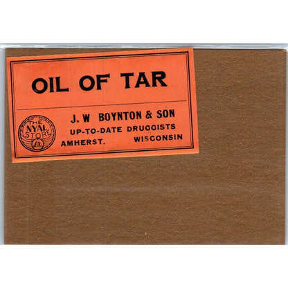 J.W Boynton & Son Druggist Oil of Tar Amherst WI Antique Apothecary Label TH2-AL