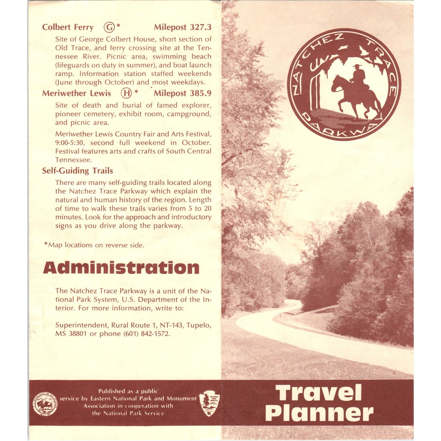 Vintage Natchez Trace Parkway Tupelo MS Travel Brochure TF4-B2