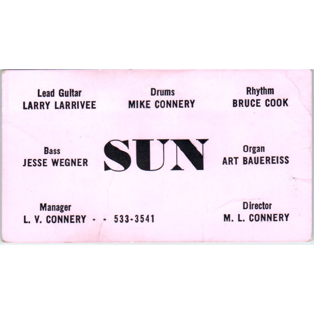 Sun Music Larry Larrivee L.V. Connery Bruce Cook Vintage Business Card SD8-B12