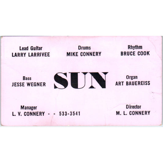 Sun Music Larry Larrivee L.V. Connery Bruce Cook Vintage Business Card SD8-B12