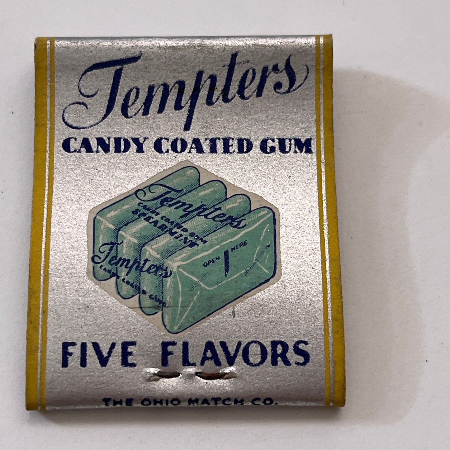 Tempters Candy Coated Gum Five Flavors Vintage Matchbook Cover TB8-MB3-2