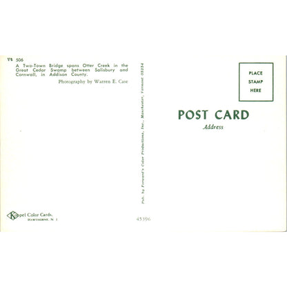 Otter Creek Salisbury Cornwall Addison County Covered Bridge Postcard PB13