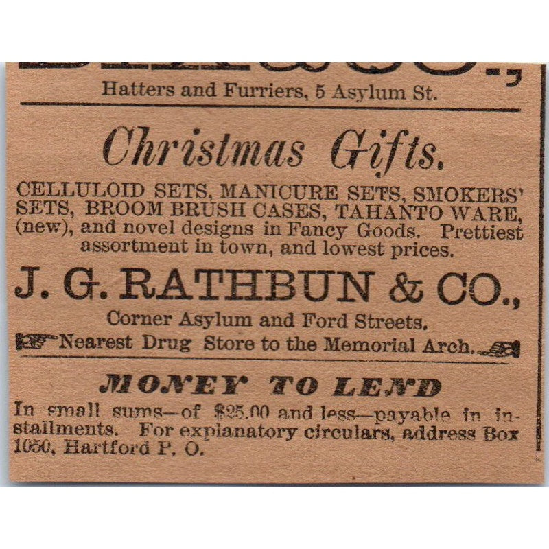 Birch & Co Plumbing and Gas Fitting Main St Hartford 1886 Newspaper Ad AF7-E5