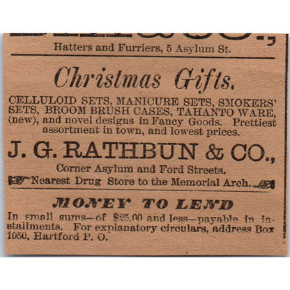 Birch & Co Plumbing and Gas Fitting Main St Hartford 1886 Newspaper Ad AF7-E5